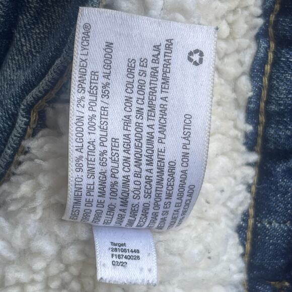 Goodfellow Jacket Mens XL Blue Sherpa Lined Denim Trucker Faux Fur Collar Button - Picture 8 of 10